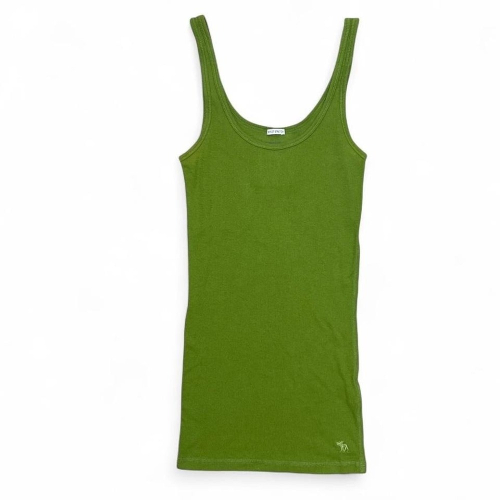 Abercrombie & Fitch Y2K Vtg Layering‎ Tank Top M Long Green Ribbed Scoop Neck